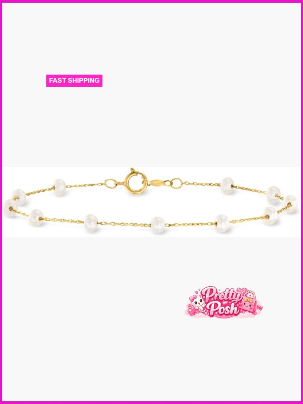 Cultured Pearl Station Bracelet in 14kt Yellow Gold